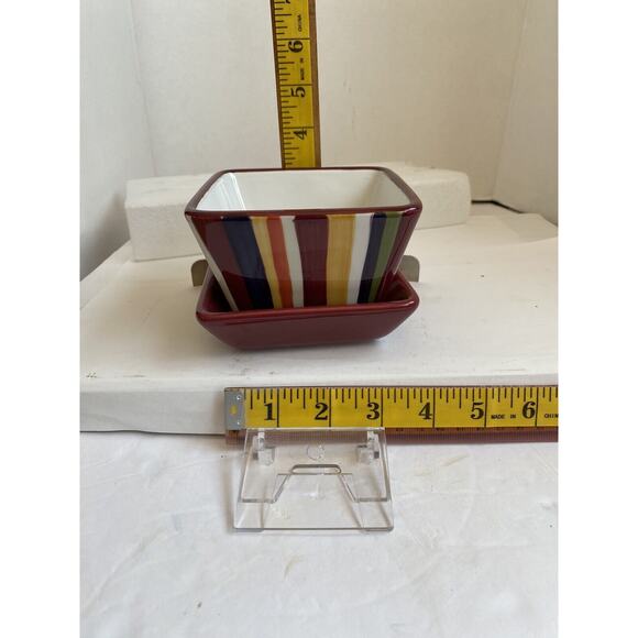 Pampered Chef Striped Condiment Dip Bowl & Cranberry Under Plate Simple Addition - Picture 9 of 9